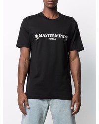 schwarzes und weißes bedrucktes T-Shirt mit einem Rundhalsausschnitt von Mastermind World