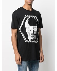 schwarzes und weißes bedrucktes T-Shirt mit einem Rundhalsausschnitt von Philipp Plein