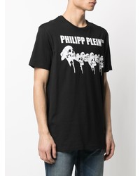 schwarzes und weißes bedrucktes T-Shirt mit einem Rundhalsausschnitt von Philipp Plein