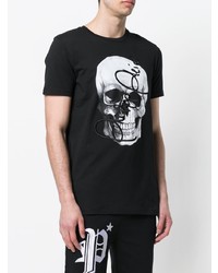 schwarzes und weißes bedrucktes T-Shirt mit einem Rundhalsausschnitt von Philipp Plein