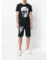 schwarzes und weißes bedrucktes T-Shirt mit einem Rundhalsausschnitt von Philipp Plein