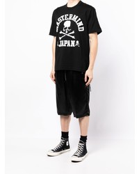 schwarzes und weißes bedrucktes T-Shirt mit einem Rundhalsausschnitt von Mastermind Japan