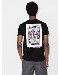 schwarzes und weißes bedrucktes T-Shirt mit einem Rundhalsausschnitt von Alexander McQueen