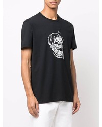 schwarzes und weißes bedrucktes T-Shirt mit einem Rundhalsausschnitt von Alexander McQueen