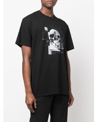 schwarzes und weißes bedrucktes T-Shirt mit einem Rundhalsausschnitt von Alexander McQueen