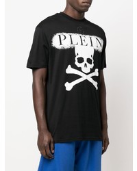 schwarzes und weißes bedrucktes T-Shirt mit einem Rundhalsausschnitt von Philipp Plein