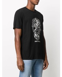 schwarzes und weißes bedrucktes T-Shirt mit einem Rundhalsausschnitt von Just Cavalli