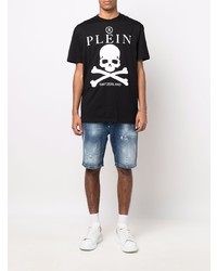 schwarzes und weißes bedrucktes T-Shirt mit einem Rundhalsausschnitt von Philipp Plein