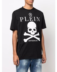 schwarzes und weißes bedrucktes T-Shirt mit einem Rundhalsausschnitt von Philipp Plein