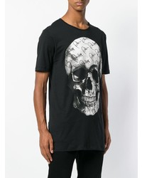 schwarzes und weißes bedrucktes T-Shirt mit einem Rundhalsausschnitt von Philipp Plein