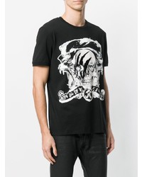 schwarzes und weißes bedrucktes T-Shirt mit einem Rundhalsausschnitt von Just Cavalli