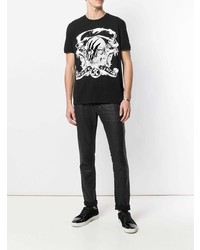 schwarzes und weißes bedrucktes T-Shirt mit einem Rundhalsausschnitt von Just Cavalli