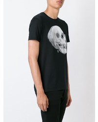 schwarzes und weißes bedrucktes T-Shirt mit einem Rundhalsausschnitt von Alexander McQueen