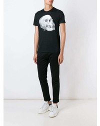 schwarzes und weißes bedrucktes T-Shirt mit einem Rundhalsausschnitt von Alexander McQueen