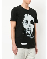 schwarzes und weißes bedrucktes T-Shirt mit einem Rundhalsausschnitt von RH45