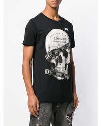 schwarzes und weißes bedrucktes T-Shirt mit einem Rundhalsausschnitt von Philipp Plein