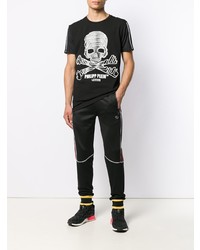 schwarzes und weißes bedrucktes T-Shirt mit einem Rundhalsausschnitt von Philipp Plein