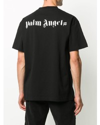 schwarzes und weißes bedrucktes T-Shirt mit einem Rundhalsausschnitt von Palm Angels