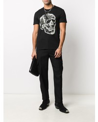 schwarzes und weißes bedrucktes T-Shirt mit einem Rundhalsausschnitt von Alexander McQueen