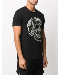 schwarzes und weißes bedrucktes T-Shirt mit einem Rundhalsausschnitt von Alexander McQueen