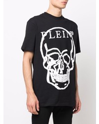 schwarzes und weißes bedrucktes T-Shirt mit einem Rundhalsausschnitt von Philipp Plein