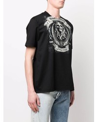 schwarzes und weißes bedrucktes T-Shirt mit einem Rundhalsausschnitt von Junya Watanabe MAN