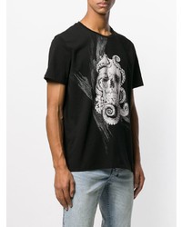 schwarzes und weißes bedrucktes T-Shirt mit einem Rundhalsausschnitt von Just Cavalli