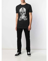 schwarzes und weißes bedrucktes T-Shirt mit einem Rundhalsausschnitt von Philipp Plein