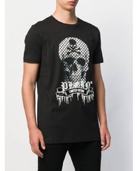 schwarzes und weißes bedrucktes T-Shirt mit einem Rundhalsausschnitt von Philipp Plein