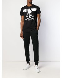 schwarzes und weißes bedrucktes T-Shirt mit einem Rundhalsausschnitt von Philipp Plein