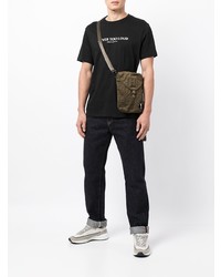 schwarzes und weißes bedrucktes T-Shirt mit einem Rundhalsausschnitt von Armani Exchange