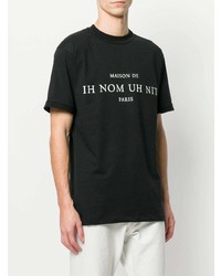 schwarzes und weißes bedrucktes T-Shirt mit einem Rundhalsausschnitt von Ih Nom Uh Nit