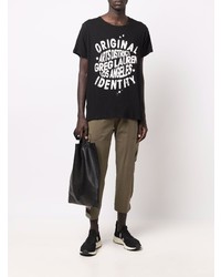 schwarzes und weißes bedrucktes T-Shirt mit einem Rundhalsausschnitt von Greg Lauren