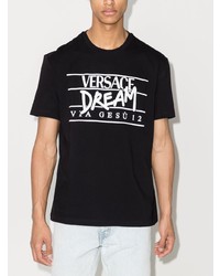 schwarzes und weißes bedrucktes T-Shirt mit einem Rundhalsausschnitt von Versace