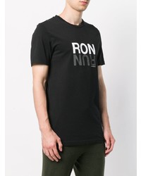 schwarzes und weißes bedrucktes T-Shirt mit einem Rundhalsausschnitt von Ron Dorff