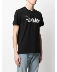 schwarzes und weißes bedrucktes T-Shirt mit einem Rundhalsausschnitt von MAISON KITSUNÉ