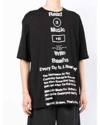 schwarzes und weißes bedrucktes T-Shirt mit einem Rundhalsausschnitt von Takahiromiyashita The Soloist