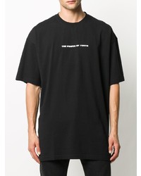 schwarzes und weißes bedrucktes T-Shirt mit einem Rundhalsausschnitt von Vetements