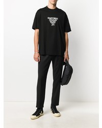 schwarzes und weißes bedrucktes T-Shirt mit einem Rundhalsausschnitt von Emporio Armani