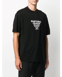 schwarzes und weißes bedrucktes T-Shirt mit einem Rundhalsausschnitt von Emporio Armani