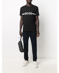 schwarzes und weißes bedrucktes T-Shirt mit einem Rundhalsausschnitt von BOSS HUGO BOSS