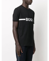 schwarzes und weißes bedrucktes T-Shirt mit einem Rundhalsausschnitt von BOSS HUGO BOSS