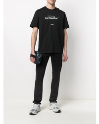 schwarzes und weißes bedrucktes T-Shirt mit einem Rundhalsausschnitt von MSGM