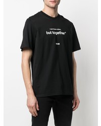 schwarzes und weißes bedrucktes T-Shirt mit einem Rundhalsausschnitt von MSGM