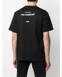 schwarzes und weißes bedrucktes T-Shirt mit einem Rundhalsausschnitt von MSGM