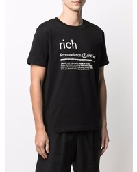 schwarzes und weißes bedrucktes T-Shirt mit einem Rundhalsausschnitt von John Richmond