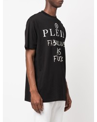 schwarzes und weißes bedrucktes T-Shirt mit einem Rundhalsausschnitt von Philipp Plein