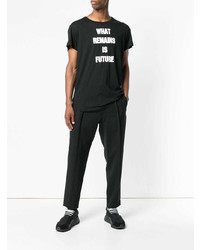 schwarzes und weißes bedrucktes T-Shirt mit einem Rundhalsausschnitt von Ann Demeulemeester