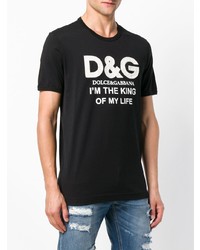 schwarzes und weißes bedrucktes T-Shirt mit einem Rundhalsausschnitt von Dolce & Gabbana