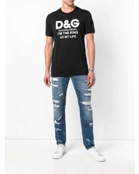 schwarzes und weißes bedrucktes T-Shirt mit einem Rundhalsausschnitt von Dolce & Gabbana